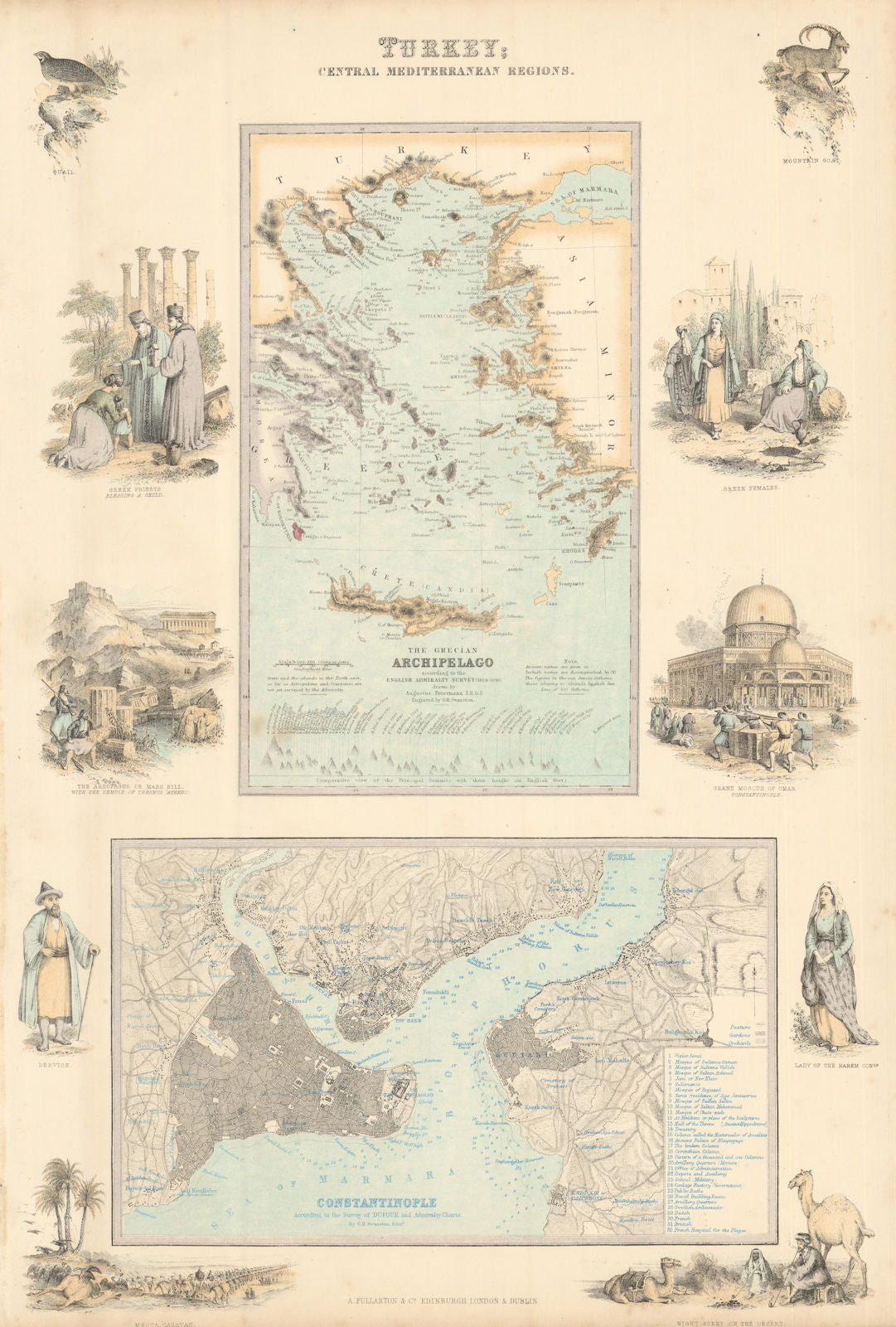 Turkey. Grecian Archipelago Aegean Mountains. Constantinople Istanbul c1863 map